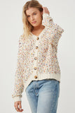 HY6099 Ivory Womens Confetti Popcorn Knit Buttoned Sweater Cardigan Detail