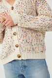 HY6099 Ivory Womens Confetti Popcorn Knit Buttoned Sweater Cardigan Side