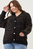 HY6099 Black Mix Womens Confetti Popcorn Knit Buttoned Sweater Cardigan Front
