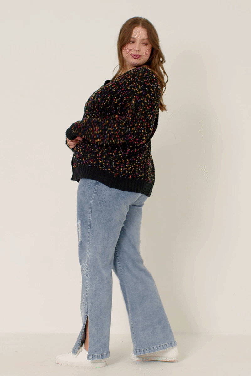 Womens Confetti Popcorn Knit Buttoned Sweater Cardigan