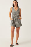 Engineered Stripe Drawstring Sleeveless Romper