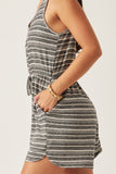 Engineered Stripe Drawstring Sleeveless Romper