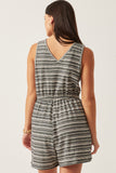 Engineered Stripe Drawstring Sleeveless Romper