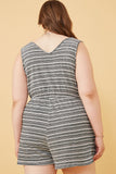 HY6112 Black Womens Engineered Stripe Drawstring Sleeveless Romper Side