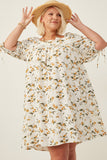 Floral Square Neck Tie Sleeve Dress