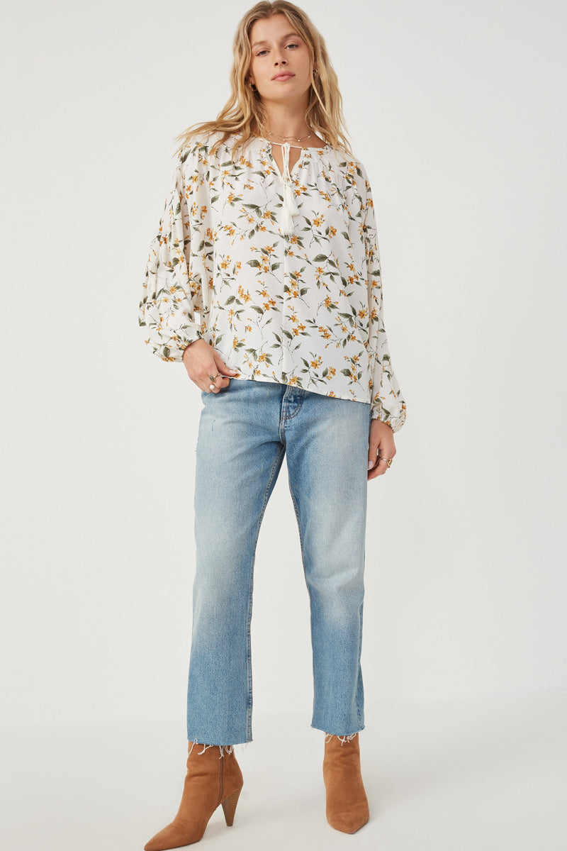 Floral Tasseled Gathered Dolman Top