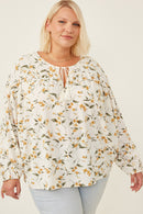 HY6121 Yellow Womens Floral Tasseled Gathered Dolman Top Back