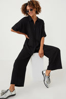 HY6124W Light Blue Plus Wide Leg Paper bag Waist Pants Full Body