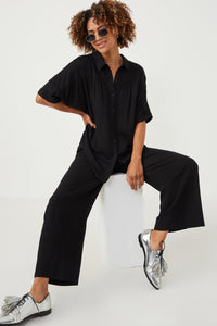 HY6124W Light Blue Plus Wide Leg Paper bag Waist Pants Full Body