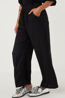 HY6124W Black Plus Wide Leg Paperbag Waist Pants Front