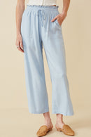 HY6124 LIGHT BLUE Womens Wide Leg Paper bag Waist Pants Front