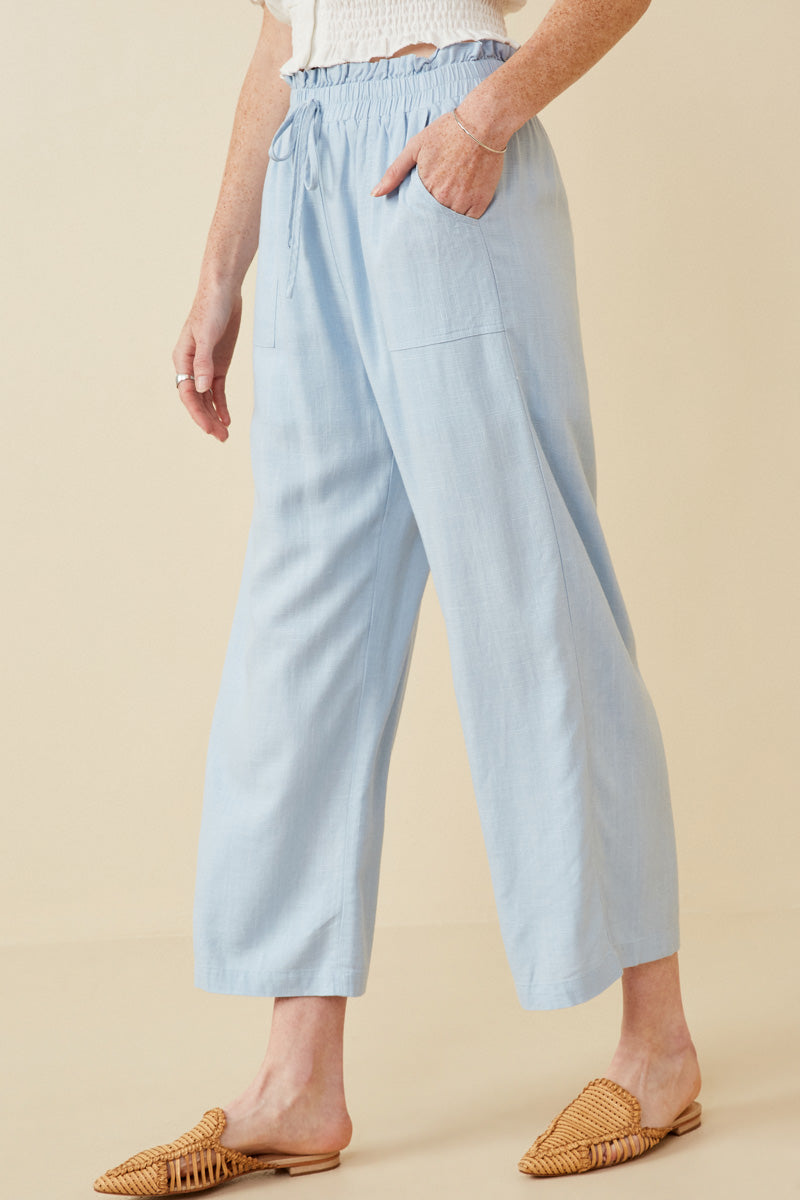 HY6124 LIGHT BLUE Womens Wide Leg Paper bag Waist Pants Side