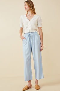 HY6124 LIGHT BLUE Womens Wide Leg Paper bag Waist Pants Full Body