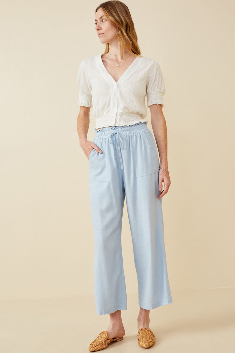 HY6124 LIGHT BLUE Womens Wide Leg Paper bag Waist Pants Full Body