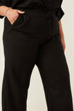 HY6124 Oatmeal Womens Wide Leg Paperbag Waist Pants Full Body