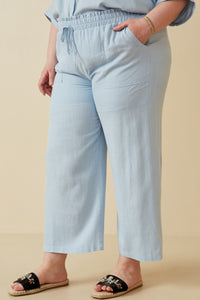 HY6124W Light Blue Plus Wide Leg Paper bag Waist Pants Gif