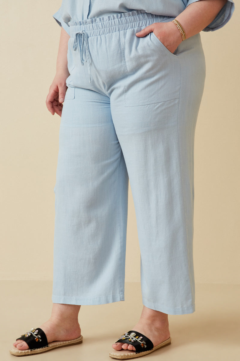 HY6124W Light Blue Plus Wide Leg Paper bag Waist Pants Gif