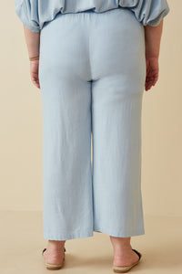 HY6124W Light Blue Plus Wide Leg Paper bag Waist Pants Side