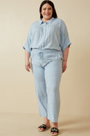 HY6124W Light Blue Plus Wide Leg Paper bag Waist Pants Back