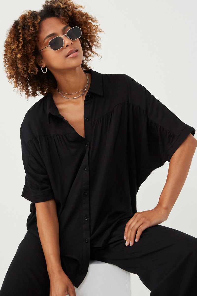 Button Up Collared Dolman Shirt