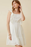 HY6128W OFF WHITE Plus Embroidered Square Neck Ruffled Smock Back Tank Dress Side