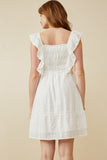 HY6128 OFF WHITE Womens Embroidered Square Neck Ruffled Smock Back Tank Dress Front
