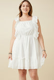 Embroidered Square Neck Ruffled Smock Back Tank Dress