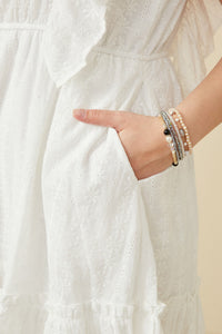 HY6128 OFF WHITE Womens Embroidered Square Neck Ruffled Smock Back Tank Dress Full Body