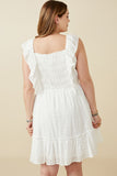 HY6128 OFF WHITE Womens Embroidered Square Neck Ruffled Smock Back Tank Dress Side