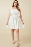 HY6128 OFF WHITE Womens Embroidered Square Neck Ruffled Smock Back Tank Dress Back