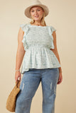 Ditsy Floral Smocked Ruffle Peplum Tank