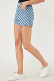 HY6140W Denim Plus Checker Denim Shorts Gif