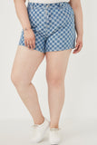 HY6140W Denim Plus Checker Denim Shorts Full Body
