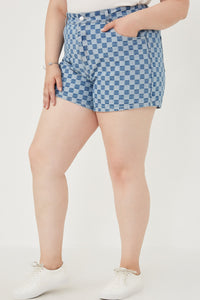 HY6140 Denim Womens Checker Denim Shorts Front