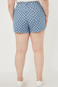 HY6140 Denim Womens Checker Denim Shorts Side