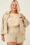 HY6141 Beige Womens Washed Cargo Pocket Contrast Stitch Colored Denim Jacket Side