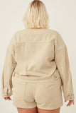 HY6141 Beige Womens Washed Cargo Pocket Contrast Stitch Colored Denim Jacket Back
