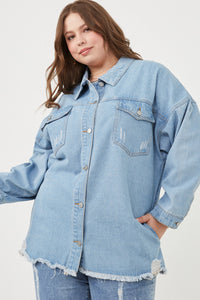 HY6143W Denim Plus Distressed Oversized Denim Shirt Jacket Gif