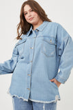 HY6143W Denim Plus Distressed Oversized Denim Shirt Jacket Gif
