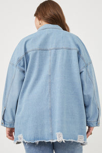 HY6143W Denim Plus Distressed Oversized Denim Shirt Jacket Detail