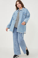 HY6143W Denim Plus Distressed Oversized Denim Shirt Jacket Back