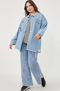 HY6143W Denim Plus Distressed Oversized Denim Shirt Jacket Back