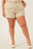 Washed Contrast Stitch Colored Denim Paperbag Shorts