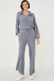 HY6157 Mauve Womens Elastic Waist Drawstring Wideleg Fleece Pants Full Body