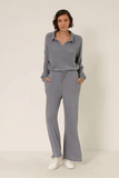 HY6157 Mauve Womens Elastic Waist Drawstring Wideleg Fleece Pants Gif