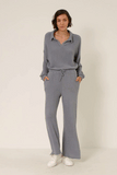 HY6157 Mauve Womens Elastic Waist Drawstring Wideleg Fleece Pants Gif