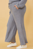 HY6157 Blue Womens Elastic Waist Drawstring Wideleg Fleece Pants Side