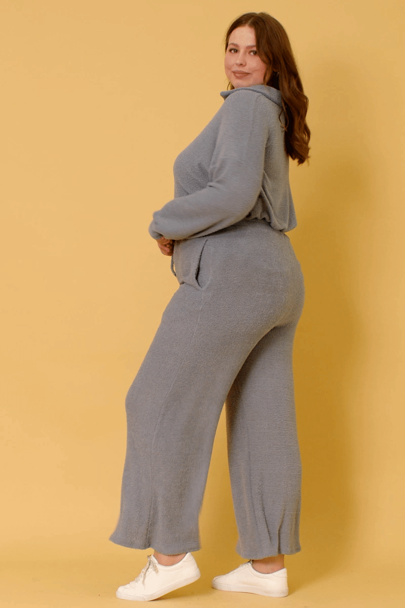 Elastic Waist Drawstring Wideleg Fleece Pants