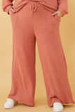 Elastic Waist Drawstring Wideleg Fleece Pants