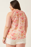 HY6163 Blue Womens Ruffle Trimmed Floral Chiffon Tank Side